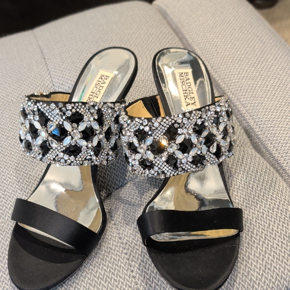 Badgley Mischka Black and Silver Crystal Heels